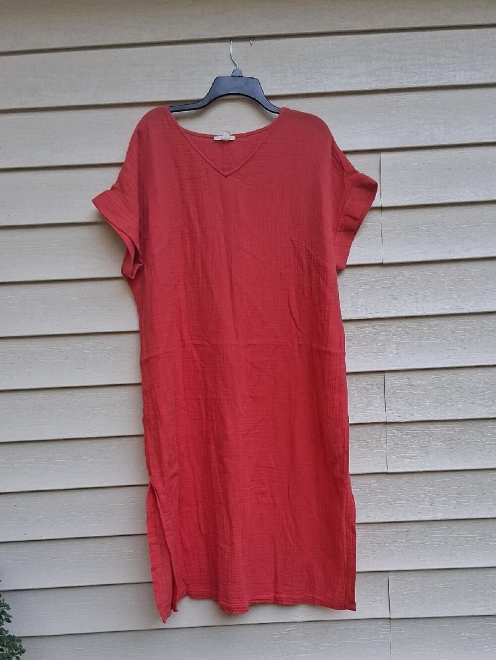Eileen Fisher Coral Midi V-Neck Short Sleeve Dress 100% Organic Cotton - Picture 2 of 16